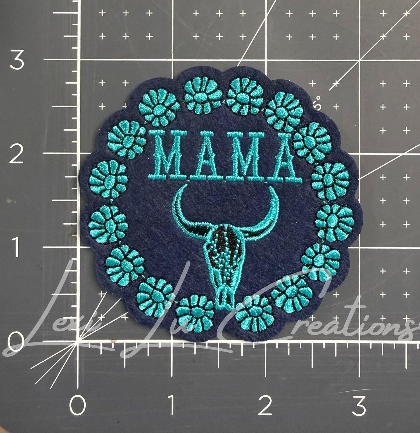 Turquoise Western Mama Steer Skull Embroidered Patch | Cowgirl Hat & Pocket Patch