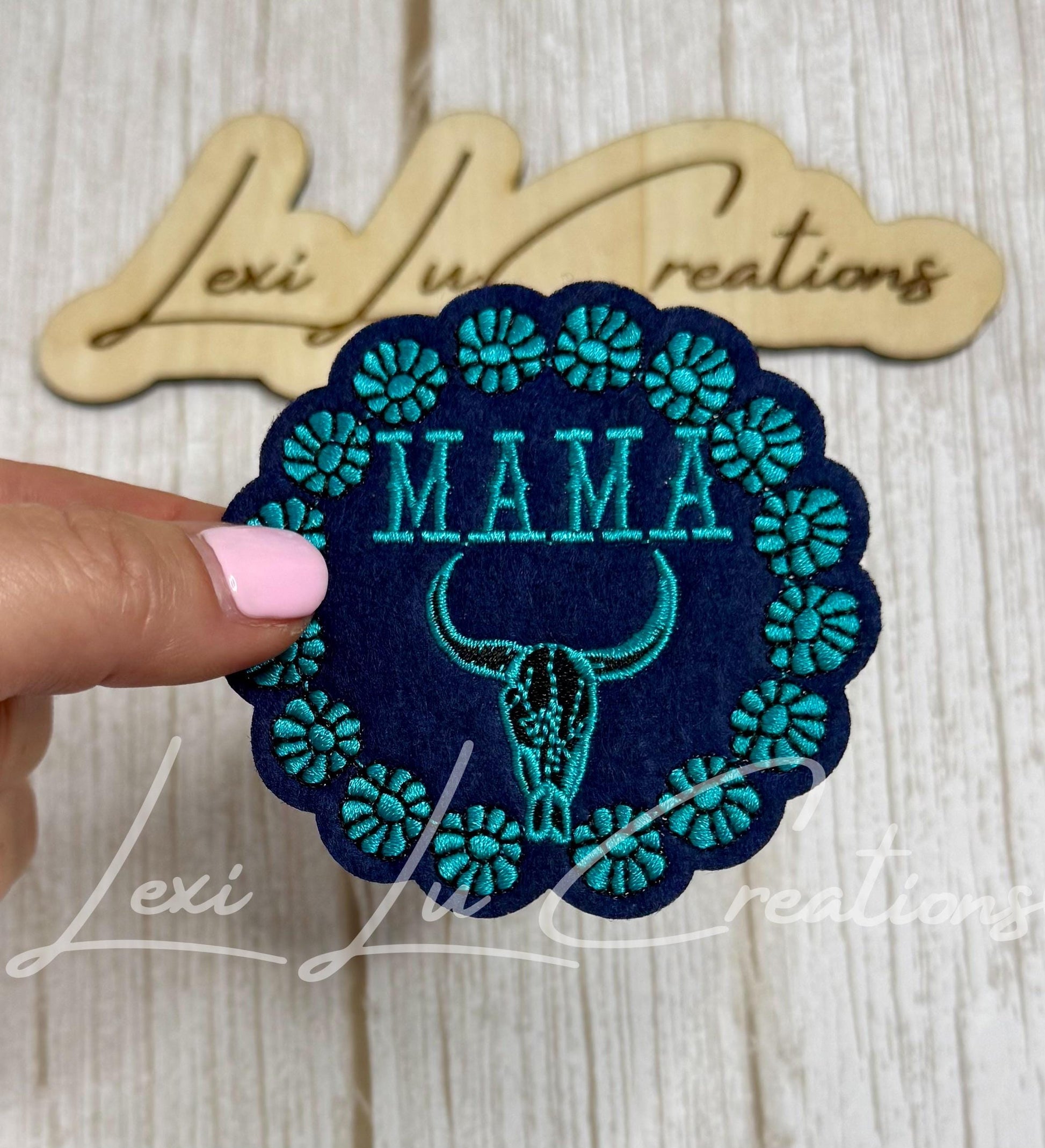 Turquoise Western Mama Steer Skull Embroidered Patch | Cowgirl Hat & Pocket Patch