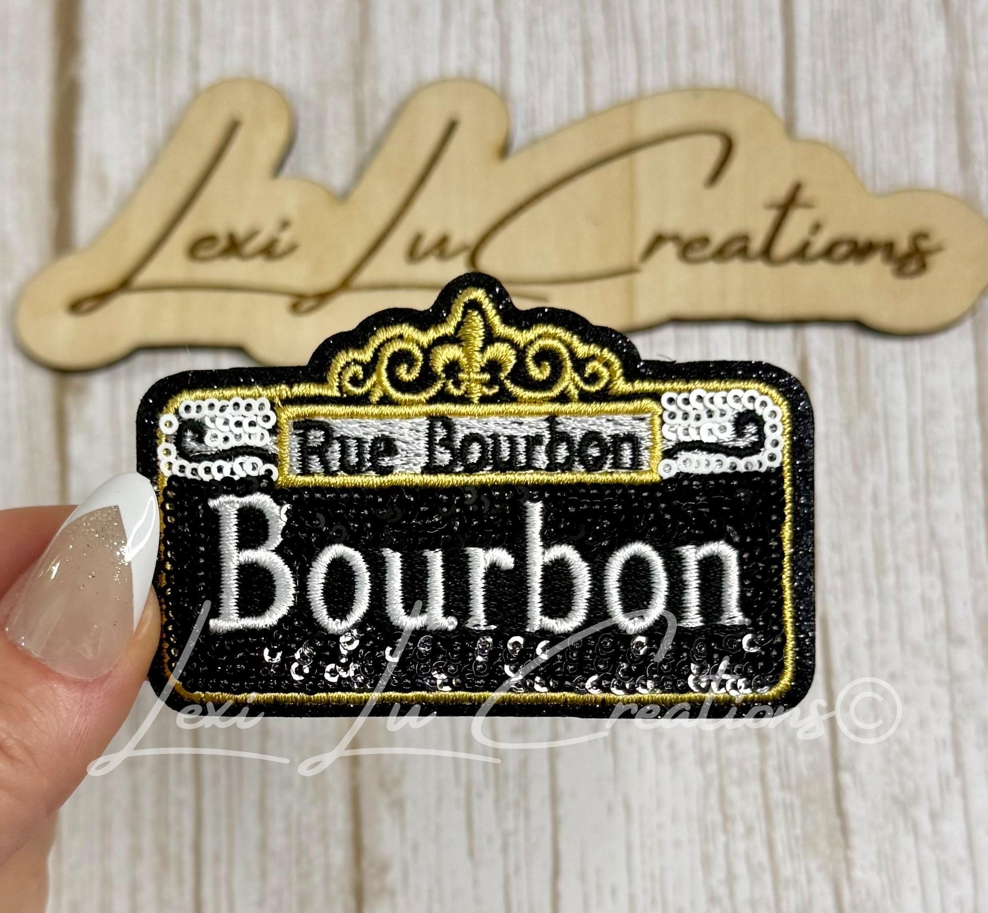 Bourbon Street Sign Sequin Patch | New Orleans NOLA French Quarter Iron-On Patch