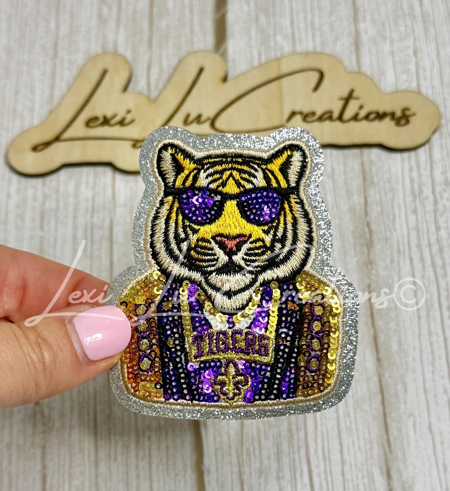 Purple & Gold Tiger Sequin Patch | Louisiana Tiger Game Day Iron-On Patch