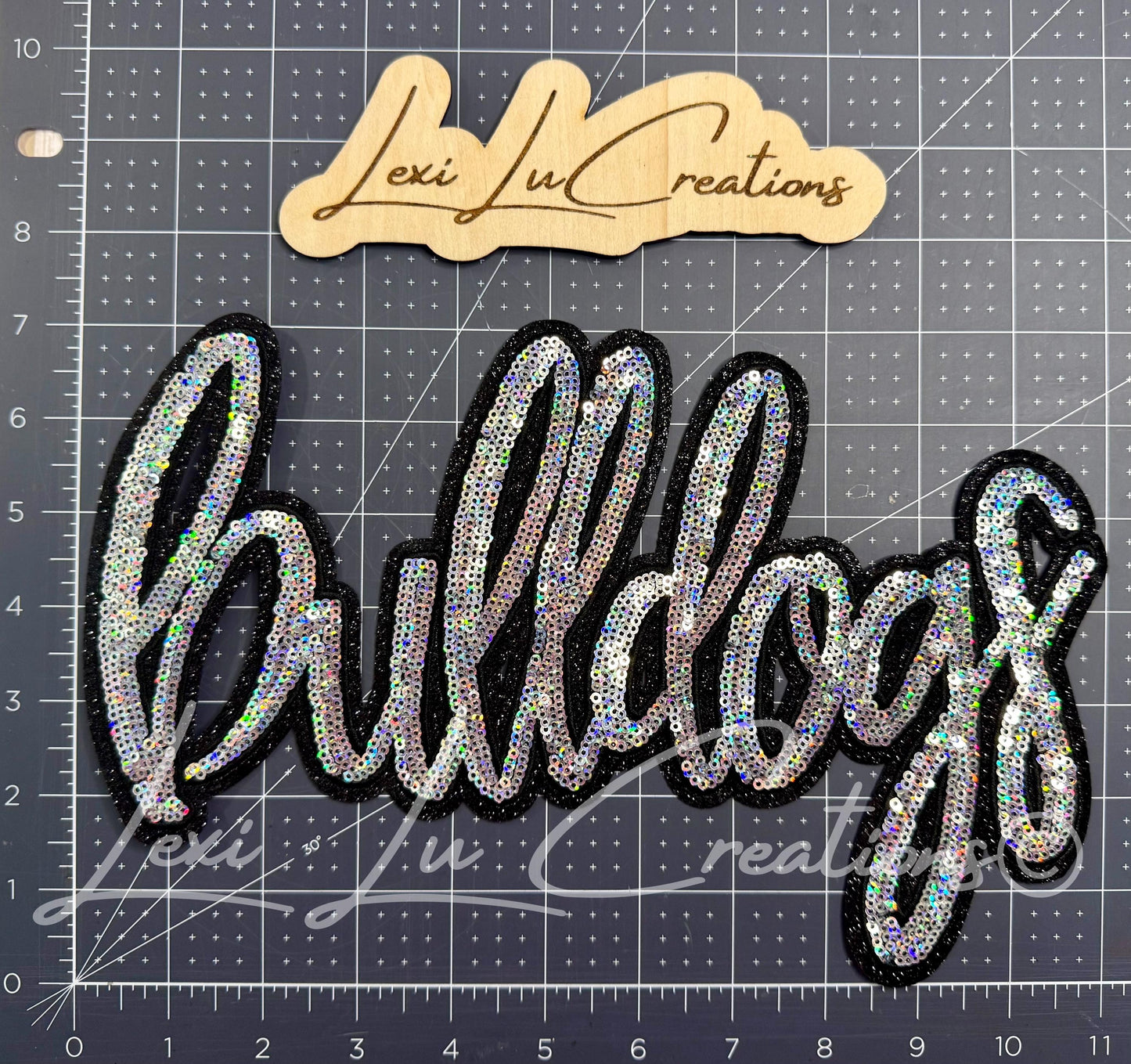 Bulldogs Sequin Patch | Silver Holographic & Black Game Day Iron On Patch | School Spirit Patch