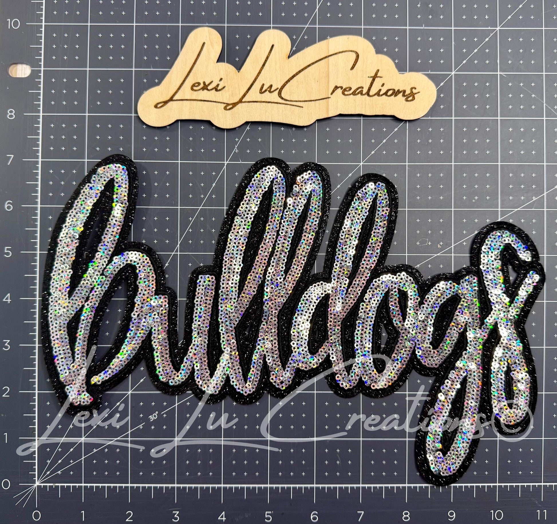 Bulldogs Sequin Patch | Silver Holographic & Black Game Day Iron On Patch | School Spirit Patch
