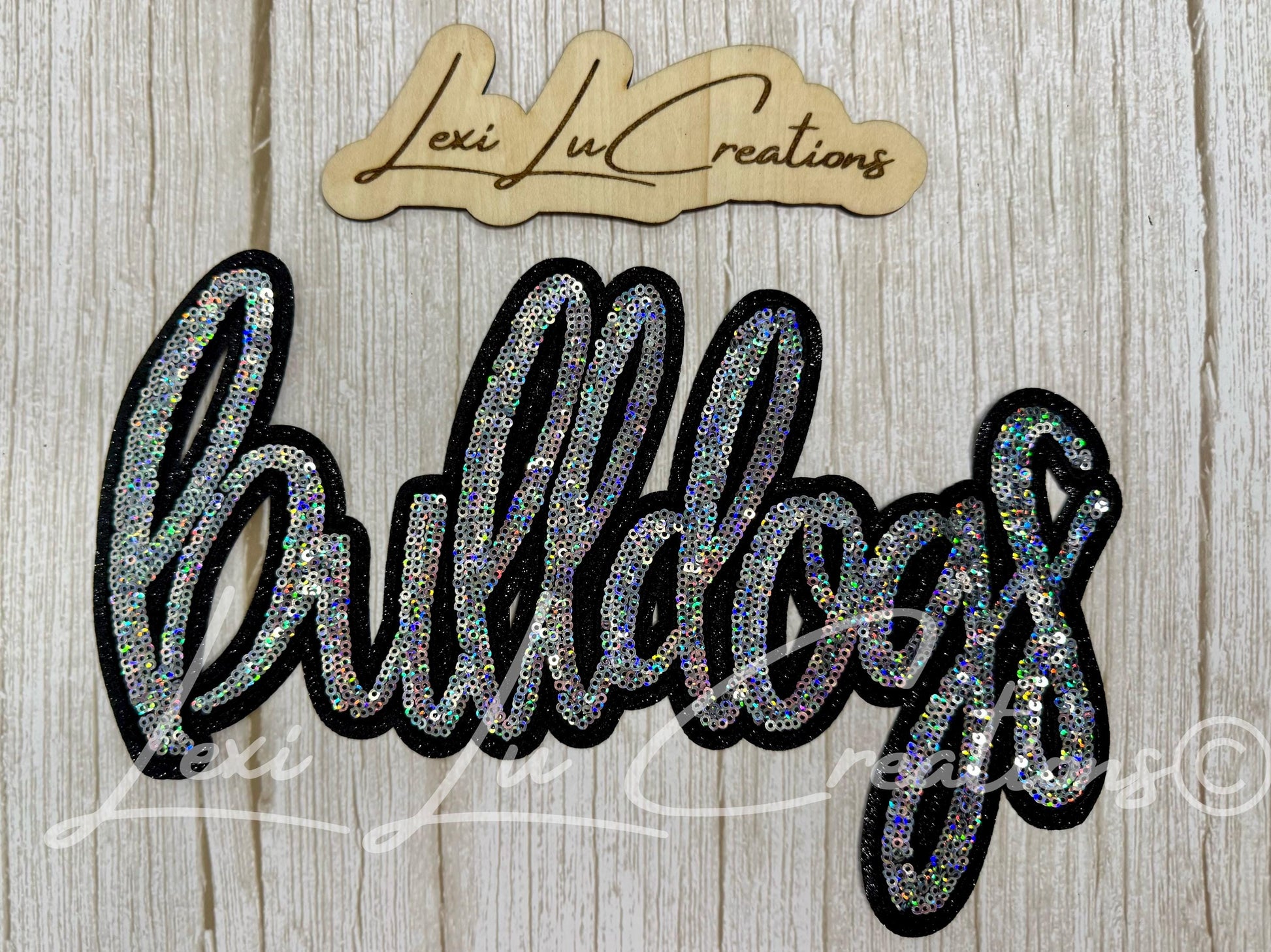 Bulldogs Sequin Patch | Silver Holographic & Black Game Day Iron On Patch | School Spirit Patch