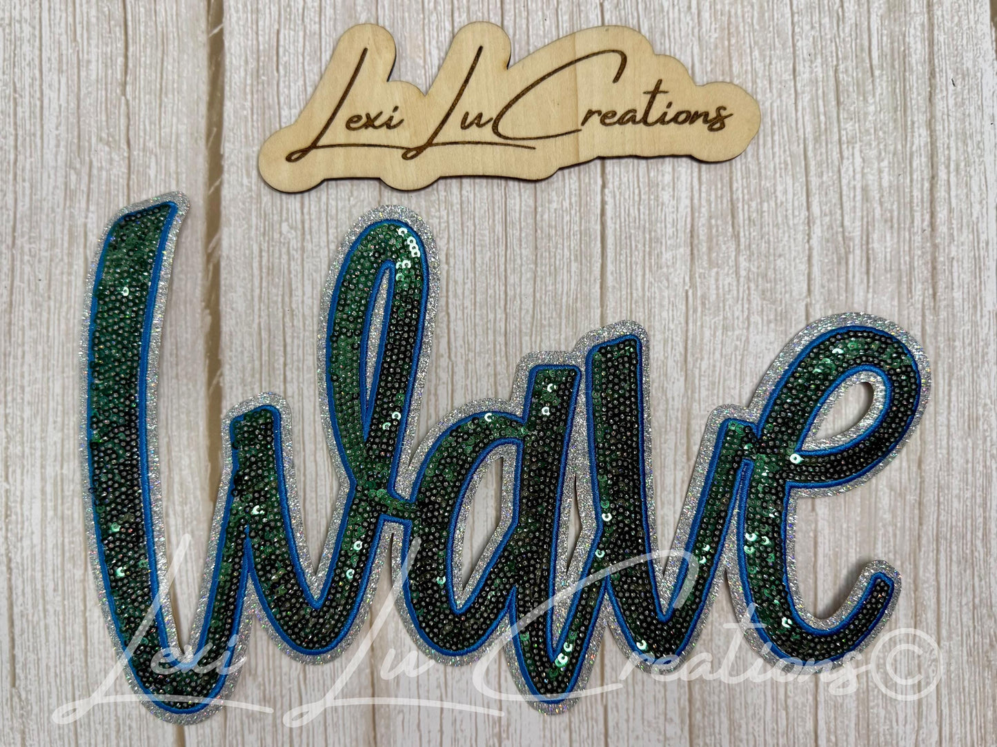 Wave Sequin Patch | Green Blue & Silver School Spirit Iron On Patch | Game Day Patch