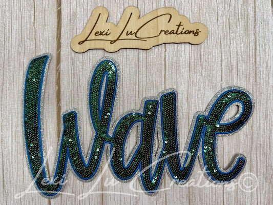 Wave Sequin Patch | Green Blue & Silver School Spirit Iron On Patch | Game Day Patch