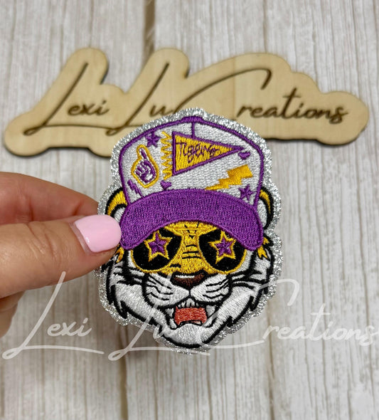 Purple & Gold Tiger Pennant Hat Patch | Tigers Game Day Iron-On Patch