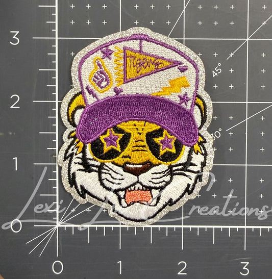 Purple & Gold Tiger Pennant Hat Patch | Tigers Game Day Iron-On Patch