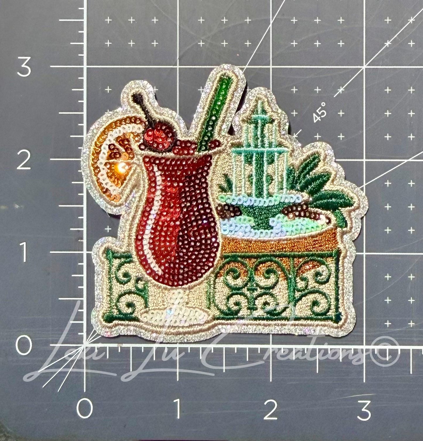 Pat O’Brien’s New Orleans Sequin Patch | Hurricane Cocktail & Fountain NOLA Patch
