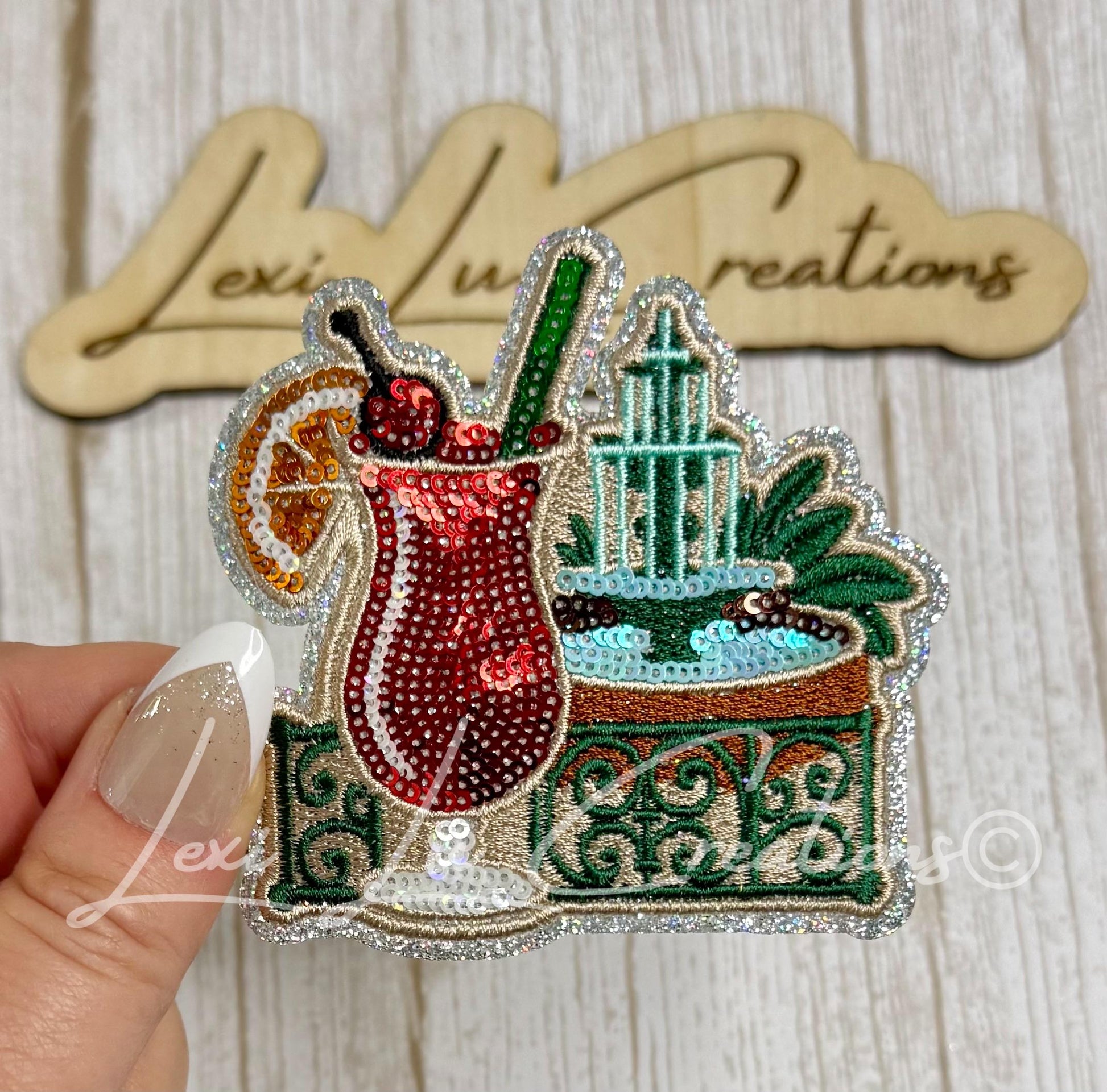 Pat O’Brien’s New Orleans Sequin Patch | Hurricane Cocktail & Fountain NOLA Patch