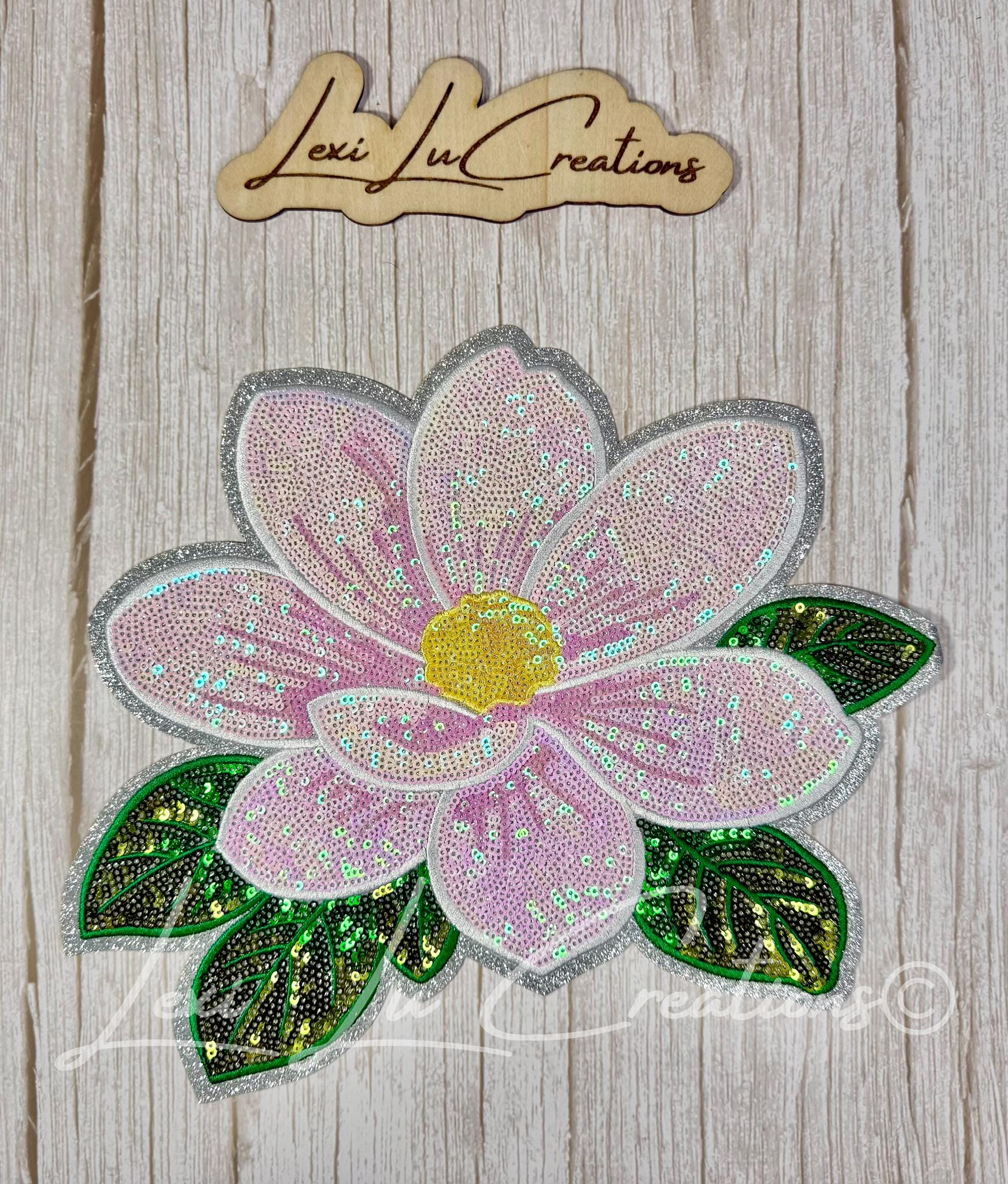 Magnolia Sequin Shirt Patch | Iridescent Floral Iron-On Patch | Southern Floral Iron-On Shirt Patch
