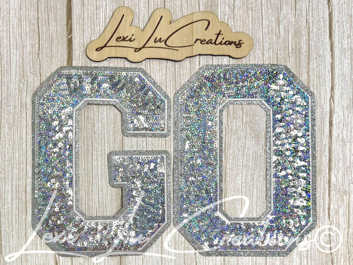 GO Sequin Patch | Silver Holographic Game Day Iron On Patch | School Spirit Patch