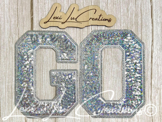 GO Sequin Patch | Silver Holographic Game Day Iron On Patch | School Spirit Patch