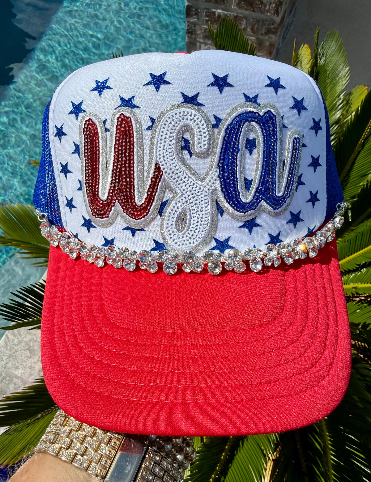 Bubble Rhinestone Hat Chain Silver | Crystal Bling Hat Band | Clip-On Hat Chain | Glam Hat Accessory | Hat Jewelry