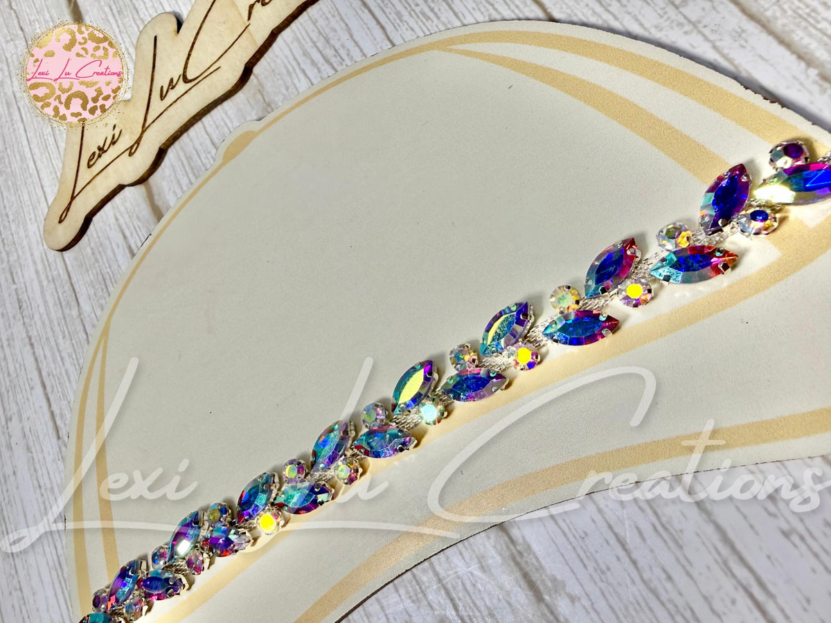 Marquis AB Iridescent Rhinestone Hat Chain Silver | Crystal Bling Hat Band | Clip-On Hat Chain | Glam Hat Accessory | Hat Jewelry