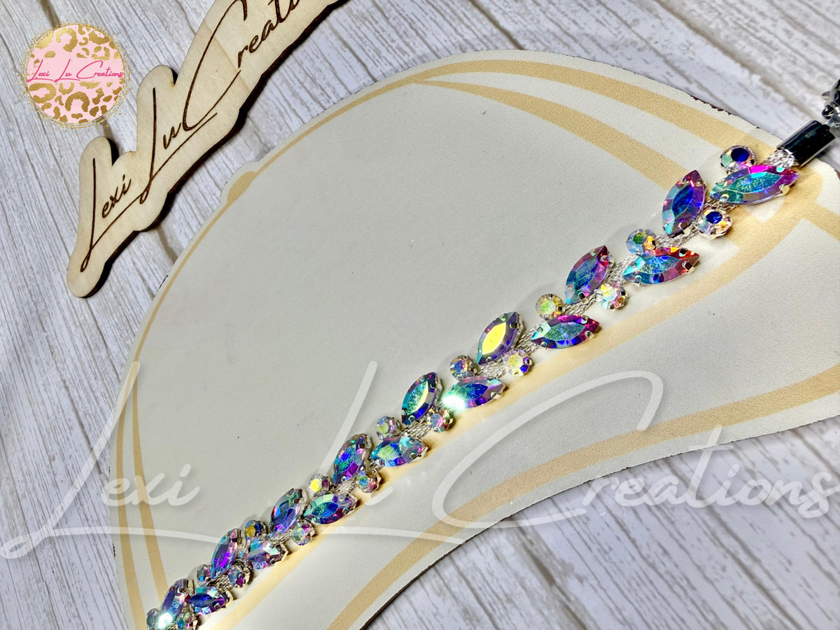 Marquis AB Iridescent Rhinestone Hat Chain Silver | Crystal Bling Hat Band | Clip-On Hat Chain | Glam Hat Accessory | Hat Jewelry