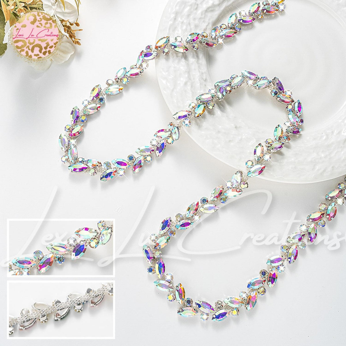 Marquis AB Iridescent Rhinestone Hat Chain Silver | Crystal Bling Hat Band | Clip-On Hat Chain | Glam Hat Accessory | Hat Jewelry