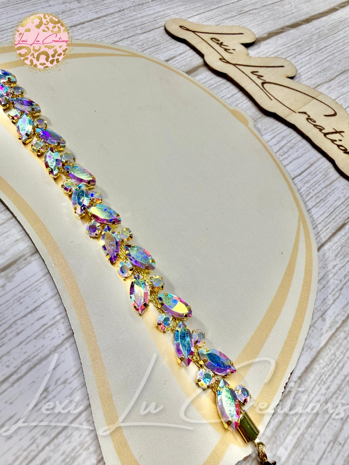 Marquis AB Iridescent Rhinestone Hat Chain Gold | Crystal Bling Hat Band | Clip-On Hat Chain | Glam Hat Accessory | Hat Jewelry