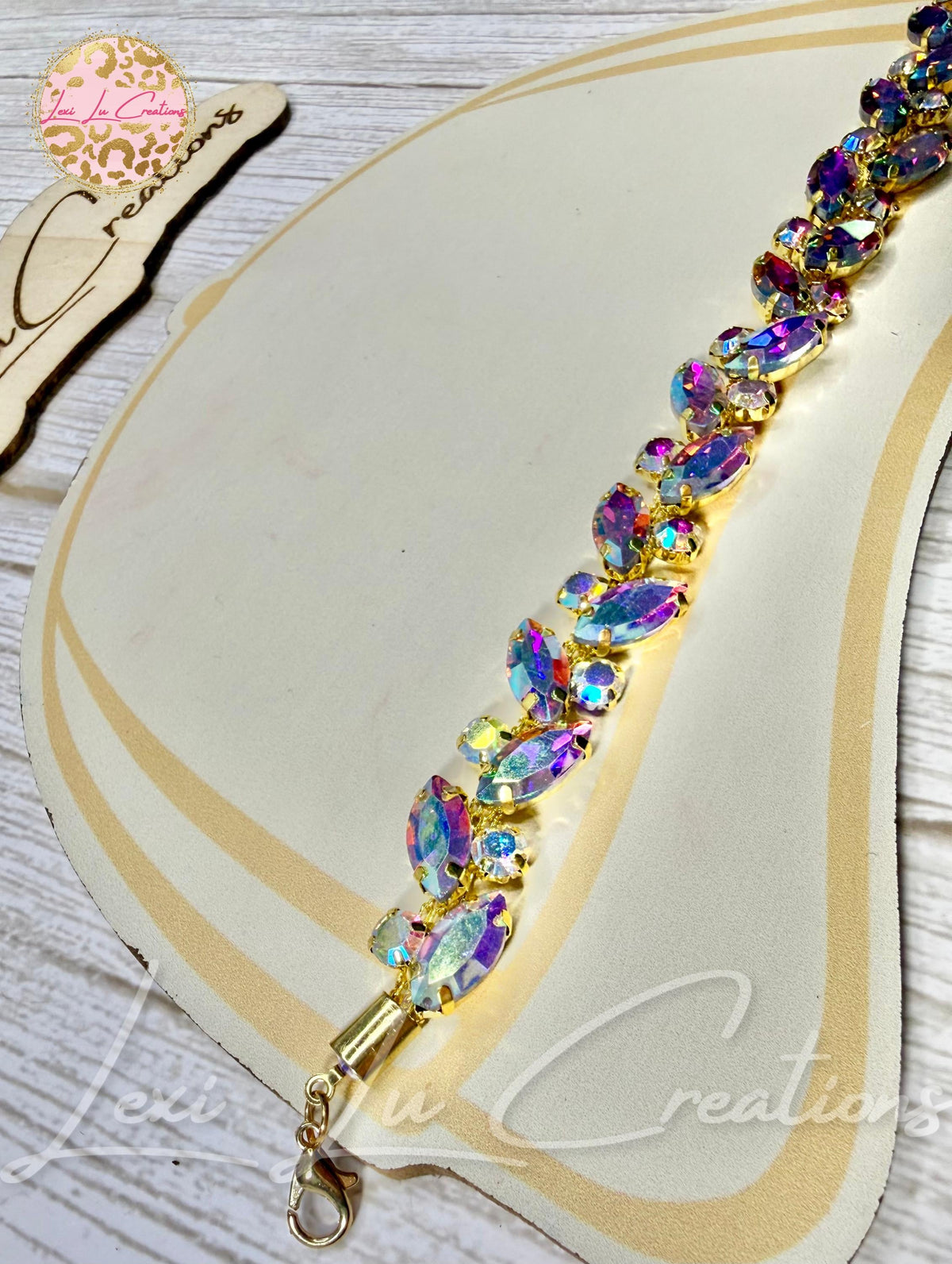 Marquis AB Iridescent Rhinestone Hat Chain Gold | Crystal Bling Hat Band | Clip-On Hat Chain | Glam Hat Accessory | Hat Jewelry