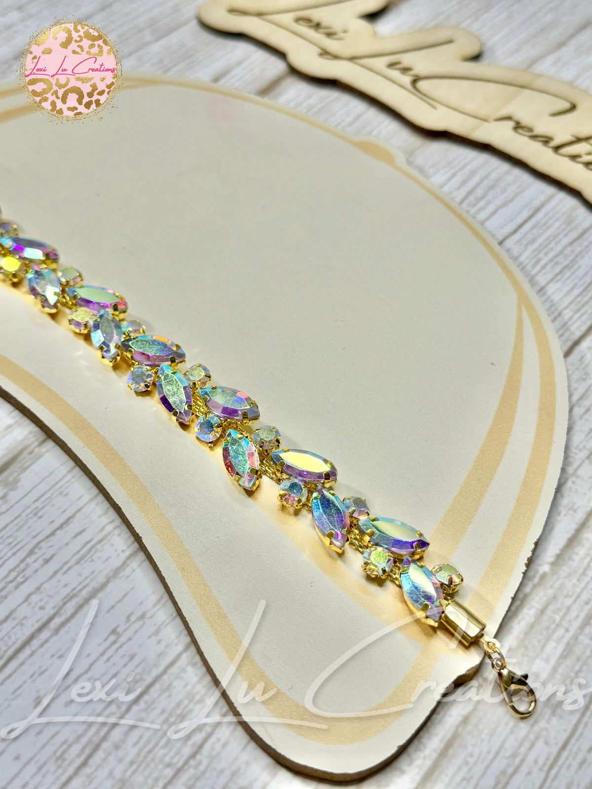 Marquis AB Iridescent Rhinestone Hat Chain Gold | Crystal Bling Hat Band | Clip-On Hat Chain | Glam Hat Accessory | Hat Jewelry