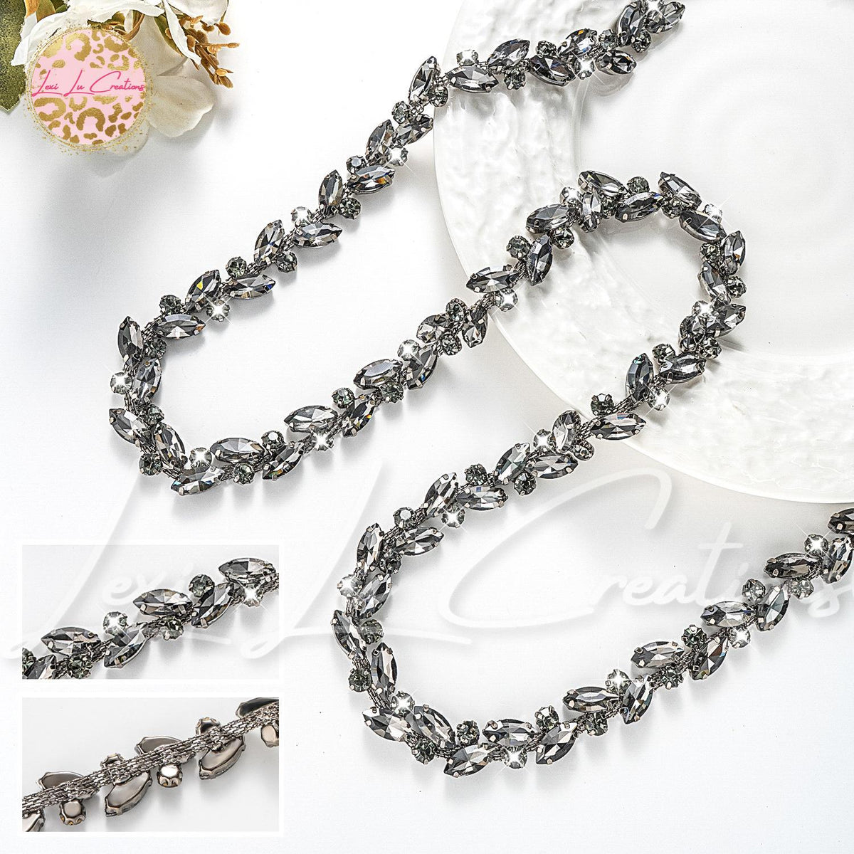 Marquis Smoke Rhinestone Hat Chain | Crystal Bling Hat Band | Clip-On Hat Chain | Glam Hat Accessory | Hat Jewelry