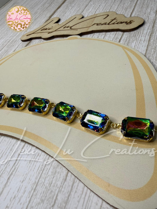 Rectangle Volcano Rhinestone Hat Chain | Crystal Bling Hat Band | Clip-On Hat Chain | Glam Hat Accessory | Hat Jewelry