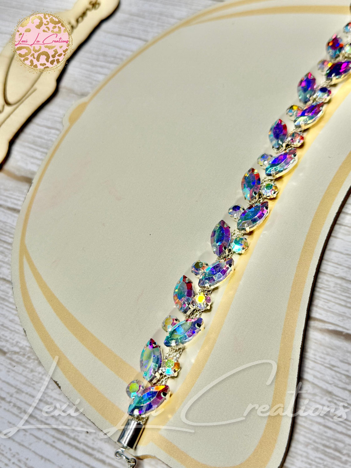 Marquis AB Iridescent Rhinestone Hat Chain Silver | Crystal Bling Hat Band | Clip-On Hat Chain | Glam Hat Accessory | Hat Jewelry