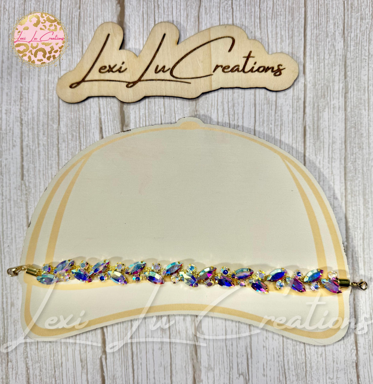 Marquis AB Iridescent Rhinestone Hat Chain Gold | Crystal Bling Hat Band | Clip-On Hat Chain | Glam Hat Accessory | Hat Jewelry