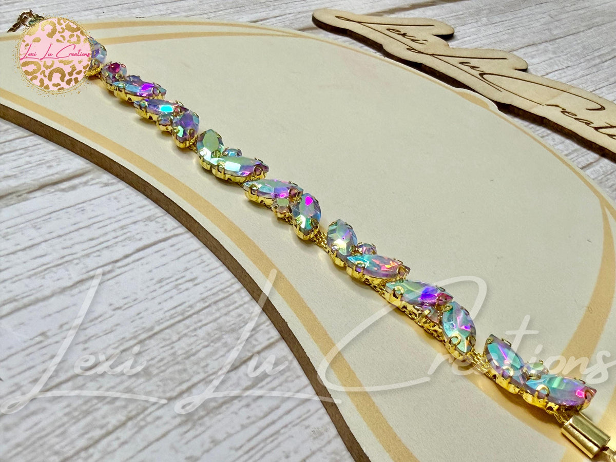 Marquis AB Iridescent SINGLE Rhinestone Hat Chain Gold | Crystal Bling Hat Band | Clip-On Hat Chain | Glam Hat Accessory | Hat Jewelry