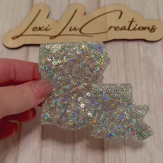 Silver Louisiana Sequin Patch | Iridescent Glitter State Patch | NOLA Inspired Appliqué | Boutique Iron On