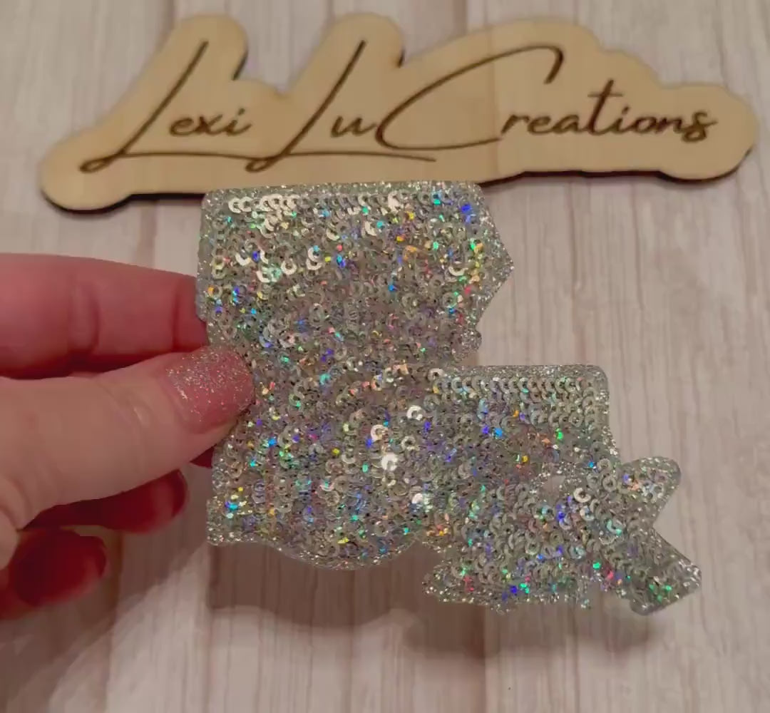 Silver Louisiana Sequin Patch | Iridescent Glitter State Patch | NOLA Inspired Appliqué | Boutique Iron On