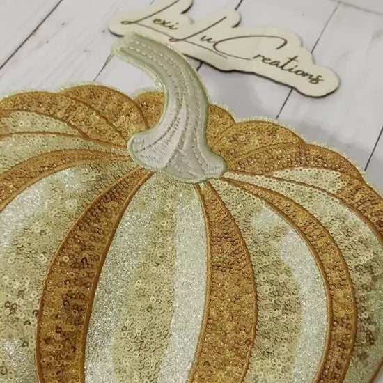 Sequin Pumpkin Iron On Patch | Fall Halloween Applique