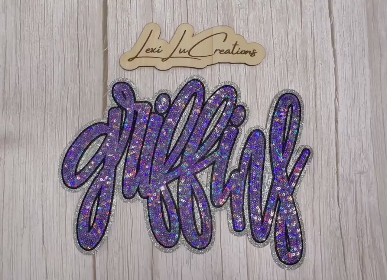Griffins Sequin Patch | Purple School Spirit Iron On Patch | Game Day Shirt Patch