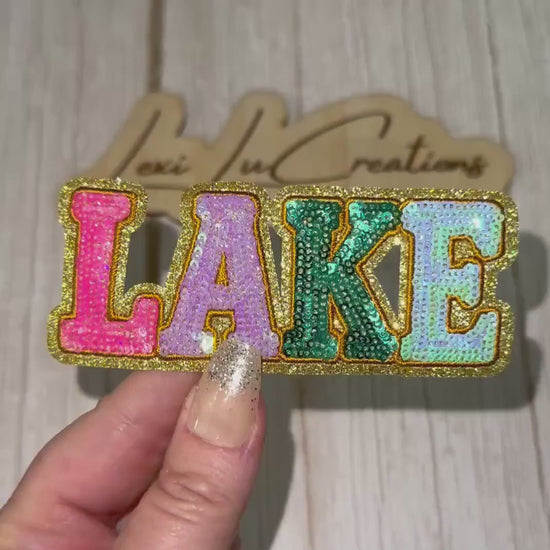 Lake Sequin Patch | Colorful Lake Letter Patch | Summer Lake Life Patch | Iron On Sequin Patch | Boat Day Patch | Lake Lover Gift