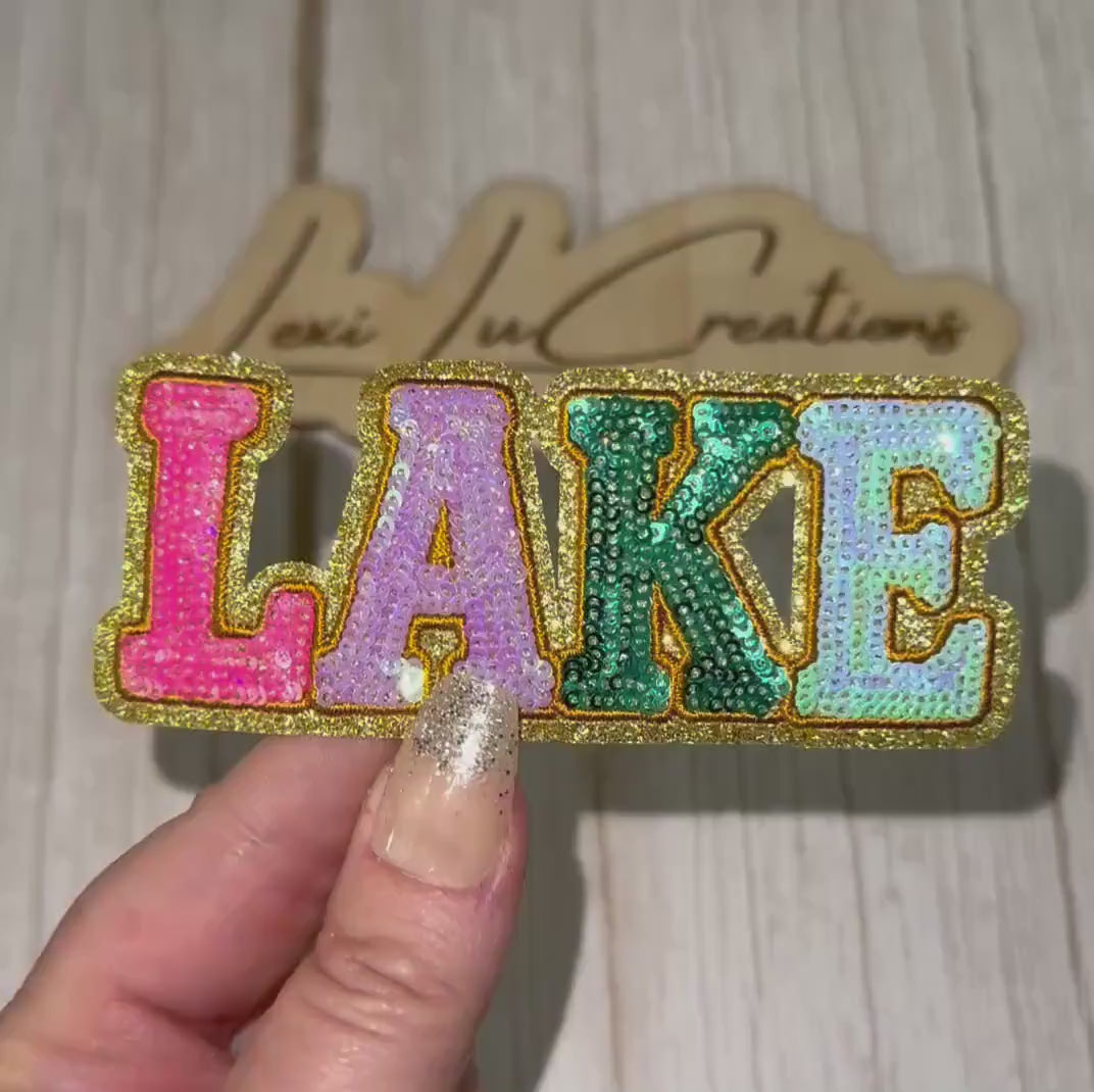 Lake Sequin Patch | Colorful Lake Letter Patch | Summer Lake Life Patch | Iron On Sequin Patch | Boat Day Patch | Lake Lover Gift