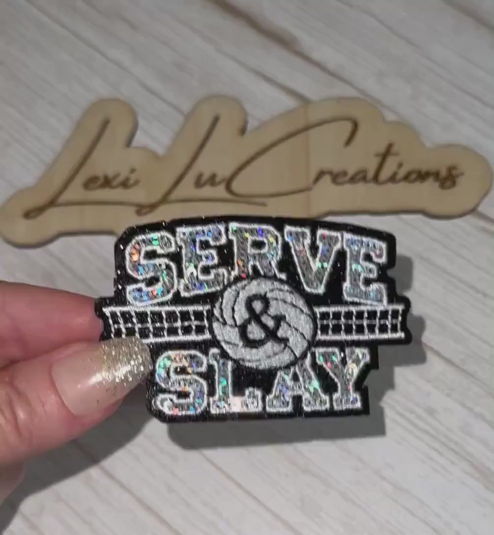 Serve & Slay Volleyball Sequin Patch | Volleyball Hat Patch | Volleyball Player Gift | Volleyball Mom Patch | Trucker Hat Patch