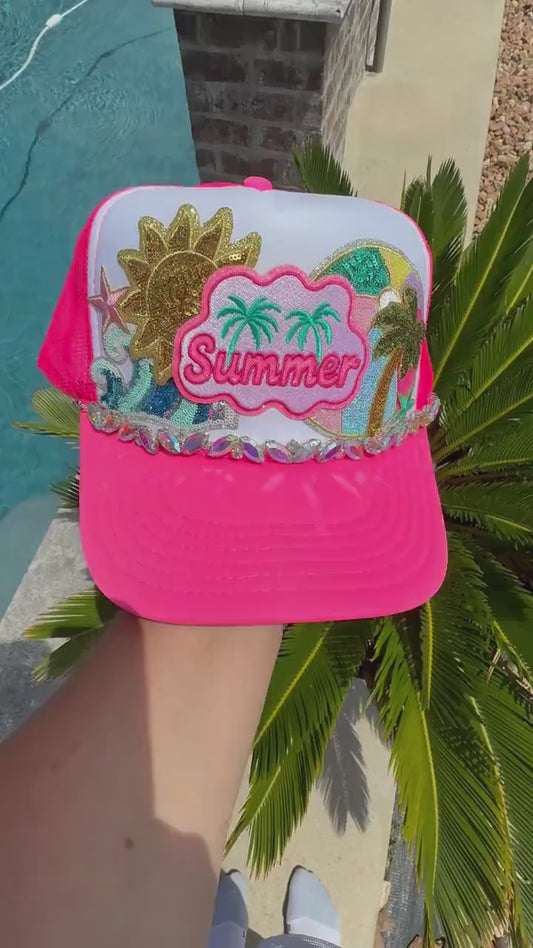 Summer Palm Tree Hat Patch | Tropical Hat Patch | Beach Hat Patch | Summer Patch Bar Patch | Trucker Hat Patch | Vacation Hat Patch