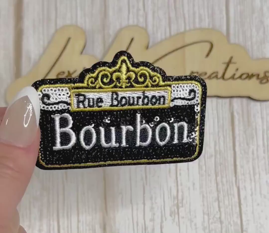 Bourbon Street Sign Sequin Patch | New Orleans NOLA French Quarter Iron-On Patch
