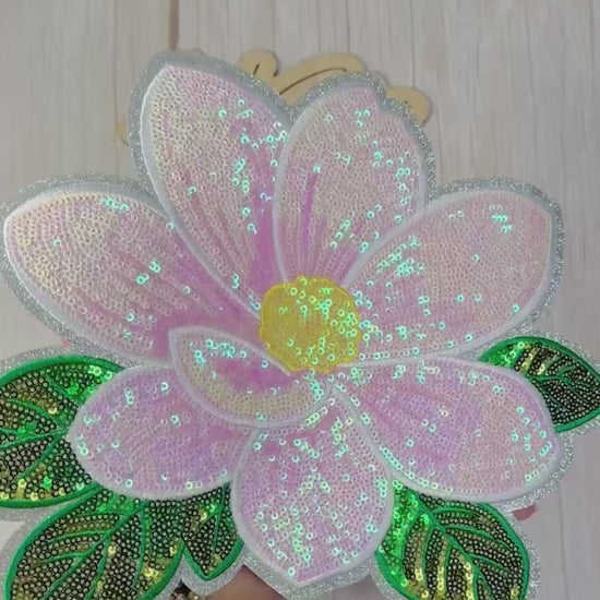 Magnolia Sequin Shirt Patch  | Iridescent Floral Iron-On Patch | Southern Floral Iron-On Shirt Patch