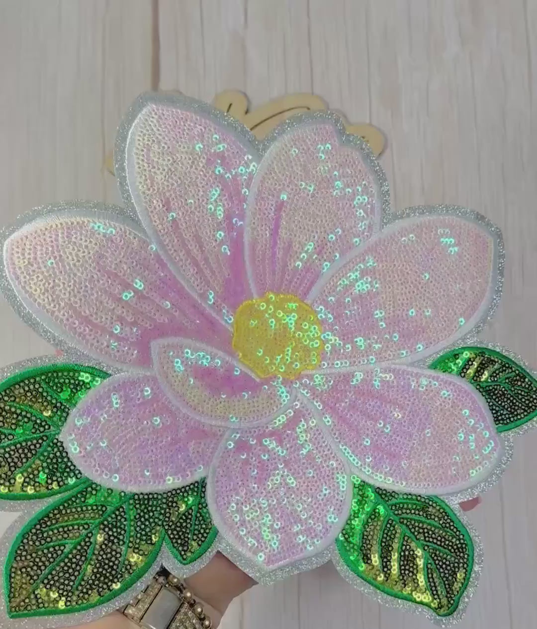 Magnolia Sequin Shirt Patch  | Iridescent Floral Iron-On Patch | Southern Floral Iron-On Shirt Patch