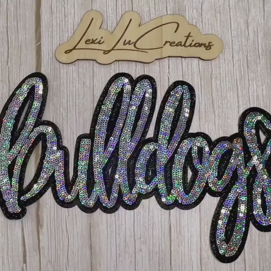 Bulldogs Sequin Patch | Silver Holographic & Black Game Day Iron On Patch | School Spirit Patch