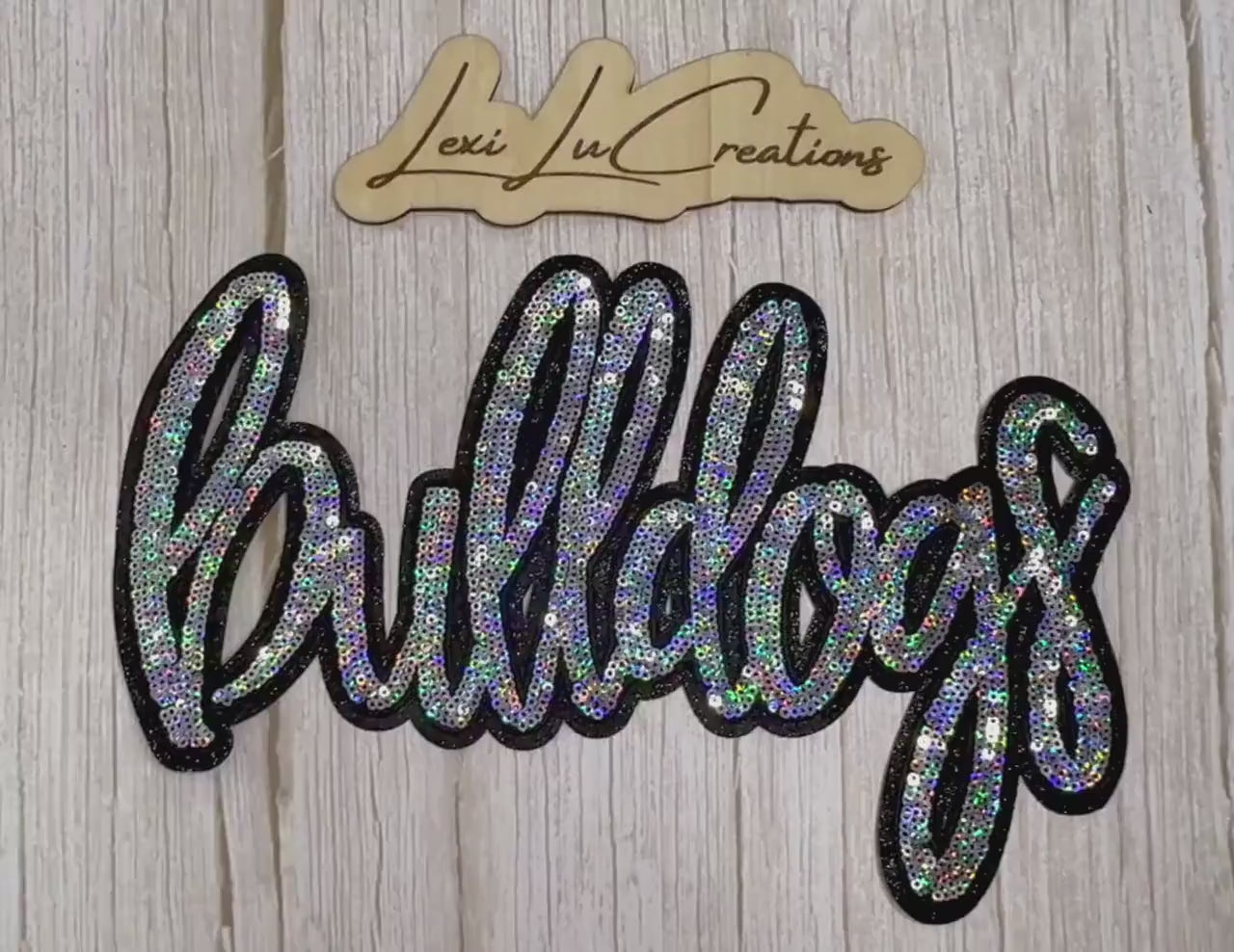 Bulldogs Sequin Patch | Silver Holographic & Black Game Day Iron On Patch | School Spirit Patch