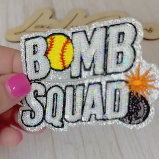Bomb Squad Softball Patch | Softball Hat Patch | Sequin Softball Patch | Funny Softball Patch | Trucker Hat Patch | Patch Bar Supply