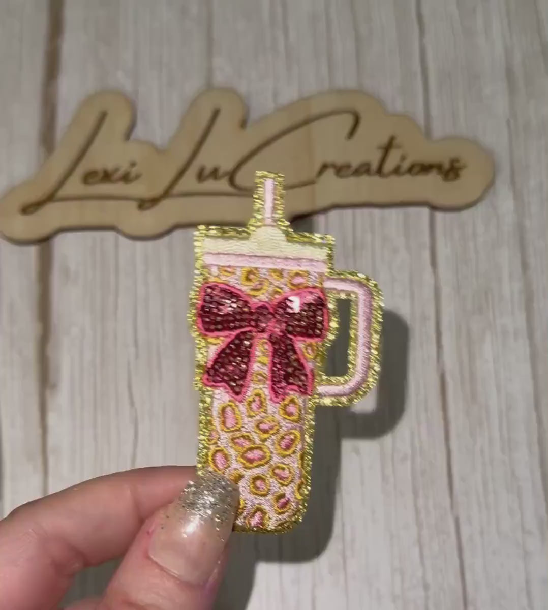 Pink Bow Leopard Tumbler Patch | Coquette Tumbler Patch | Pink Cheetah Cup Patch | Girly Drink Cup Applique | Iron On Patch