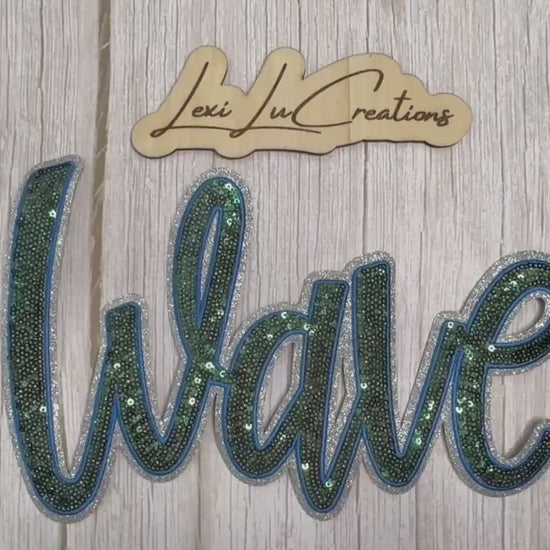 Wave Sequin Patch | Green Blue & Silver School Spirit Iron On Patch | Game Day Patch
