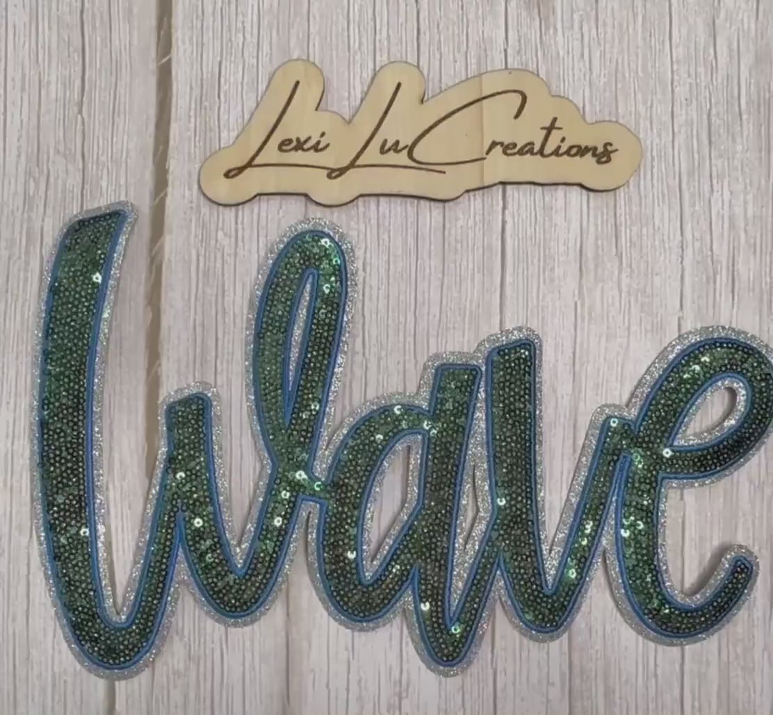 Wave Sequin Patch | Green Blue & Silver School Spirit Iron On Patch | Game Day Patch
