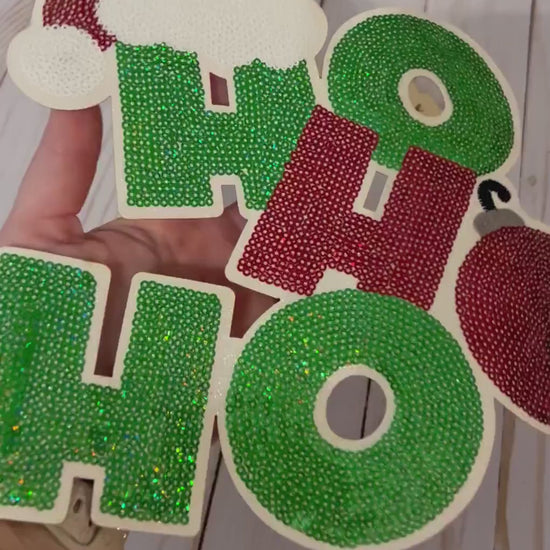 Ho Ho Ho Sequin Iron On Patch | Santa Hat Ho Ho Ho Patch | Sequin Patch | Christmas | Holiday