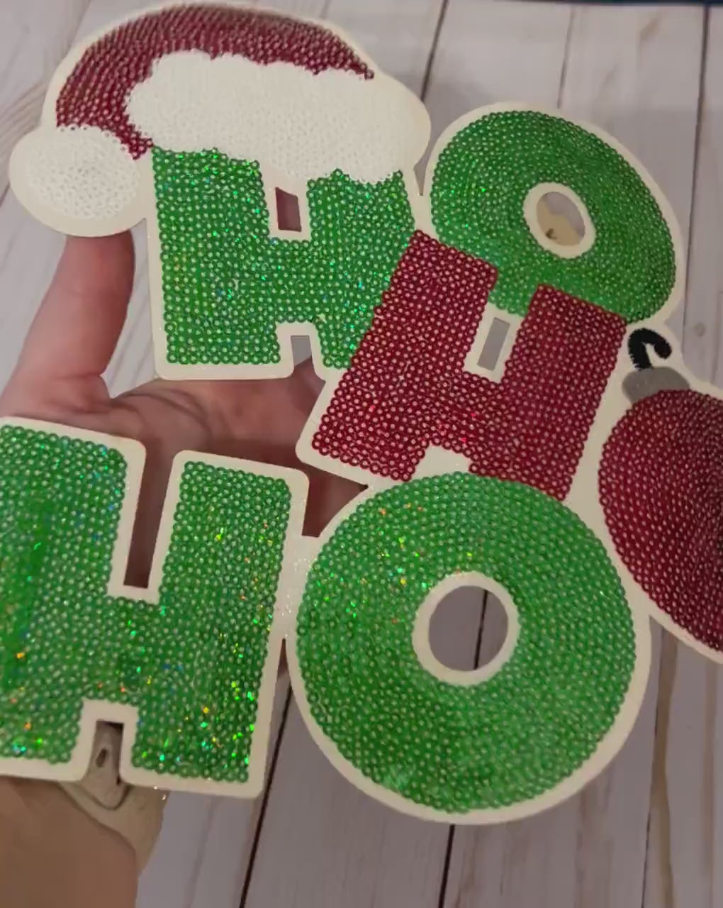 Ho Ho Ho Sequin Iron On Patch | Santa Hat Ho Ho Ho Patch | Sequin Patch | Christmas | Holiday