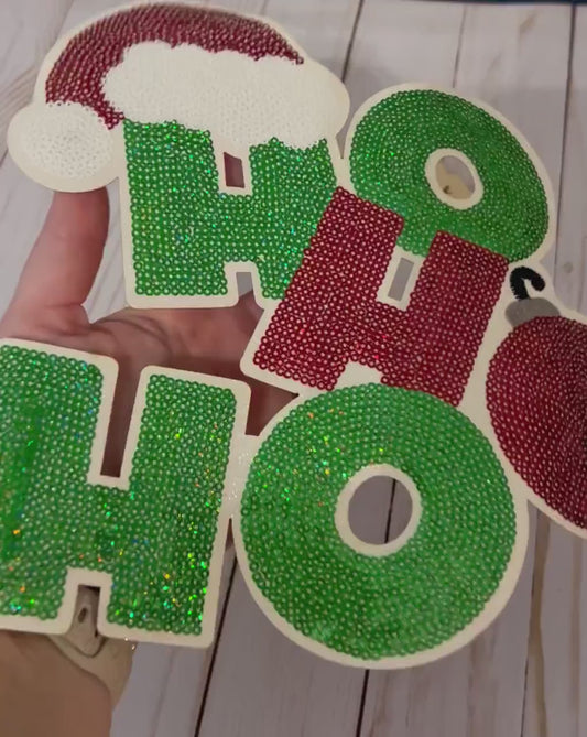 Ho Ho Ho Sequin Iron On Patch | Santa Hat Ho Ho Ho Patch | Sequin Patch | Christmas | Holiday