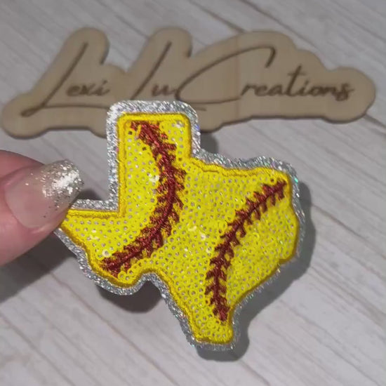 Texas Softball Hat Patch | Sequin Softball Patch | Texas State Patch | Softball Mom Hat Patch | Trucker Hat Patch | Patch Bar Supply