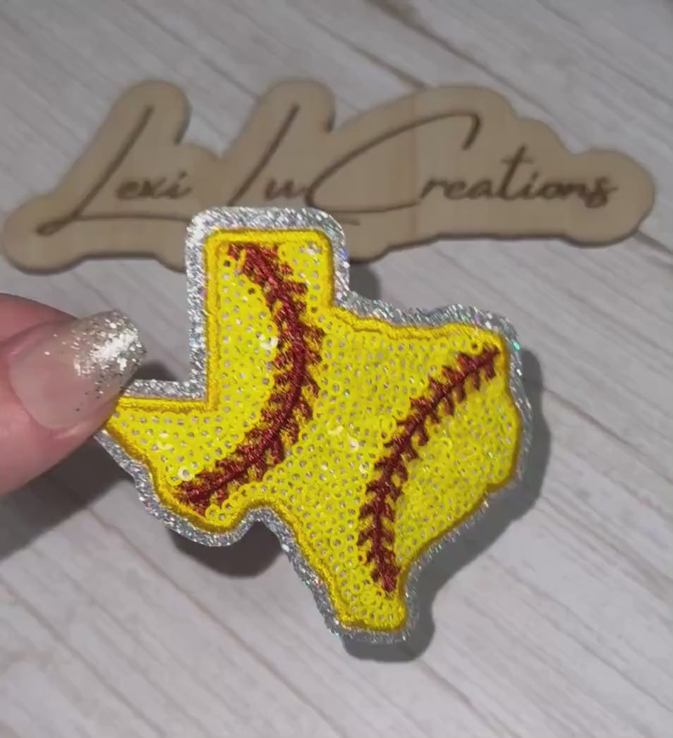 Texas Softball Hat Patch | Sequin Softball Patch | Texas State Patch | Softball Mom Hat Patch | Trucker Hat Patch | Patch Bar Supply